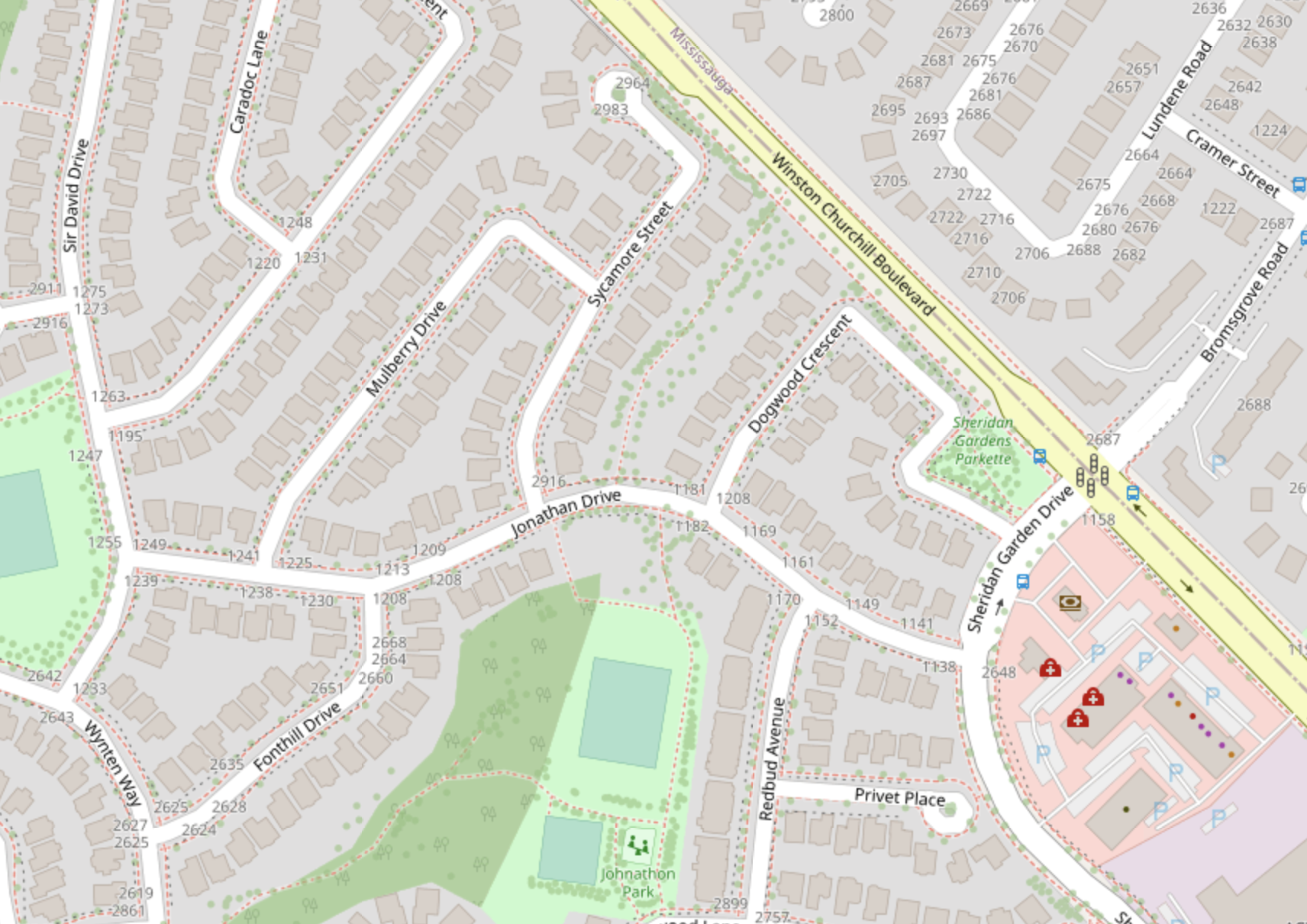 The area of the Mulberry Drive home | Openstreetmap